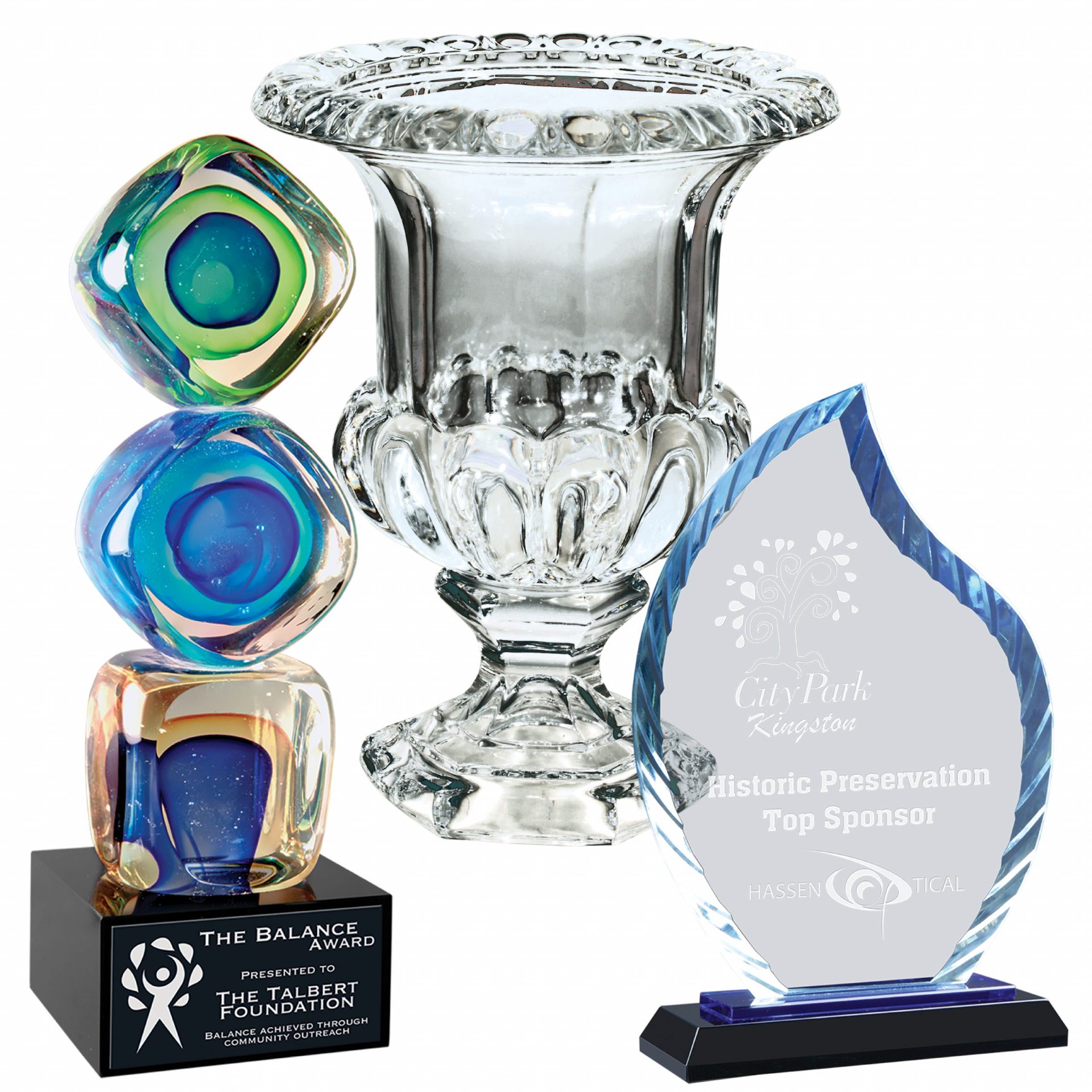 Examples of glass and crystal awards