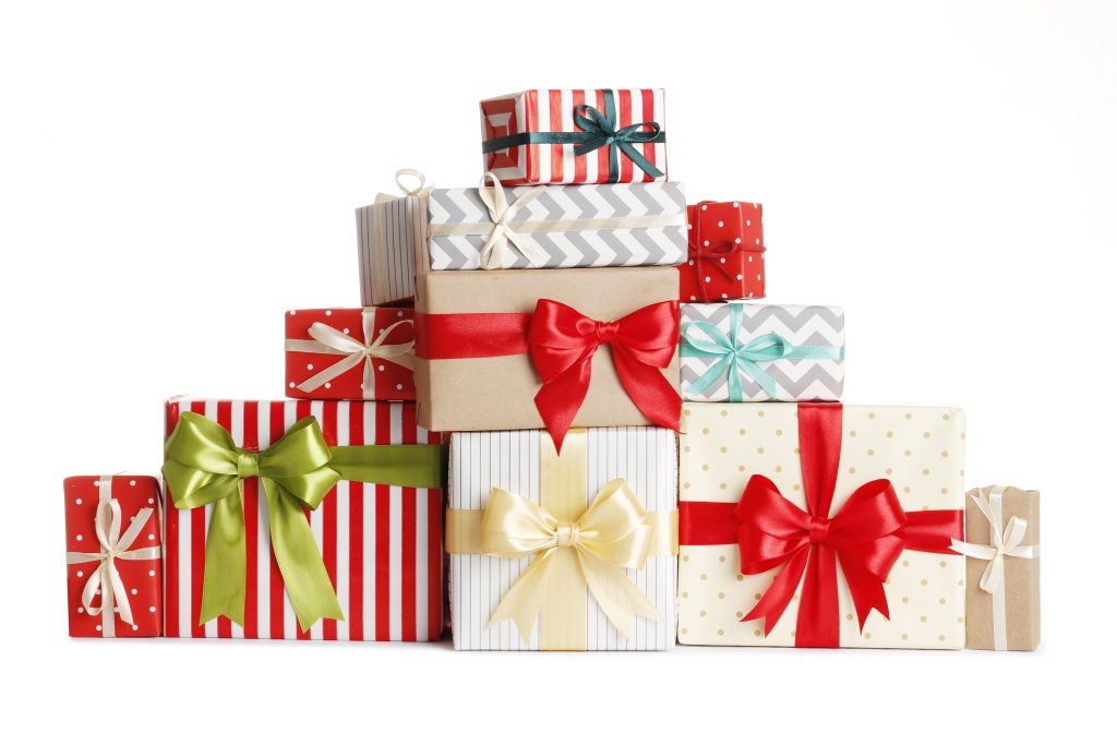 stack of holiday gifts