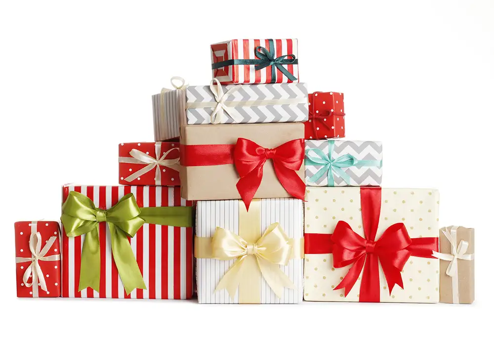 stack of holiday gifts
