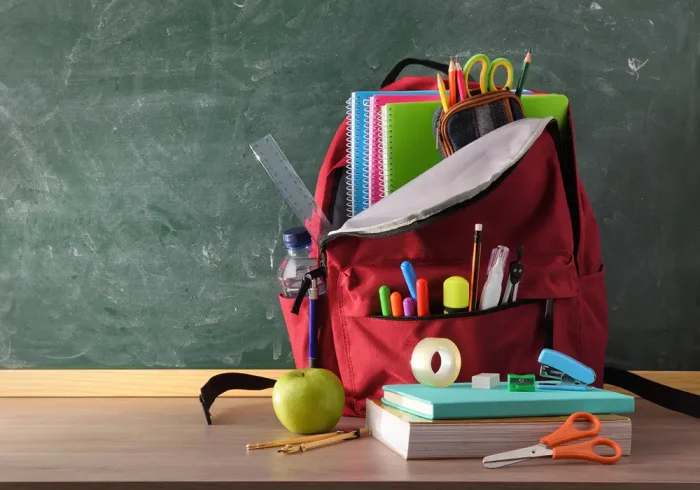 Backpack filled with school supplies